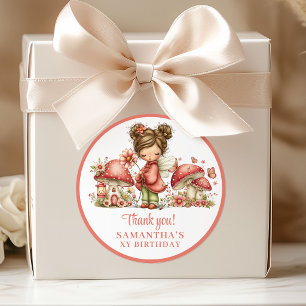 Charming Fairy Pink Floral Birthday Thank You  Classic Round Sticker