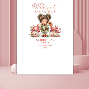 Charming Fairy Pink Flowers Girl Birthday Banner Tapestry