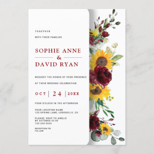 Charming Fall Burgundy Sunflowers Wedding Invitation