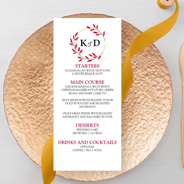 Charming Fall Leaf Monogram Wedding Menu (Creator Uploaded)