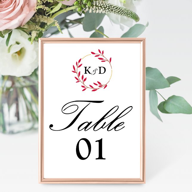 Charming Fall Leaf Monogram Wedding Table Number (Creator Uploaded)