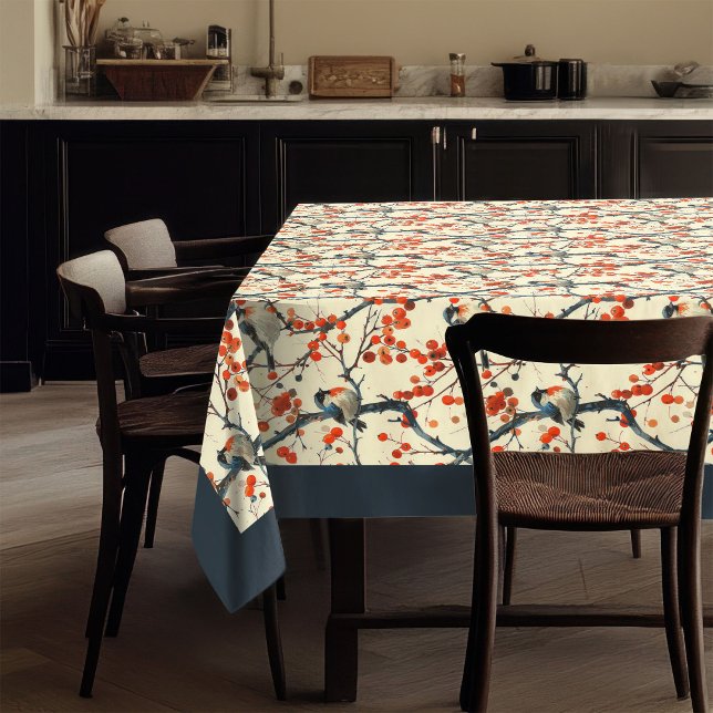 Charming Fall Tablecloth with Birds and Blossoms (Charming Fall Tablecloth with Birds and Blossoms)