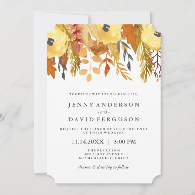 Charming Fall Watercolour Wedding Invitations (Front)