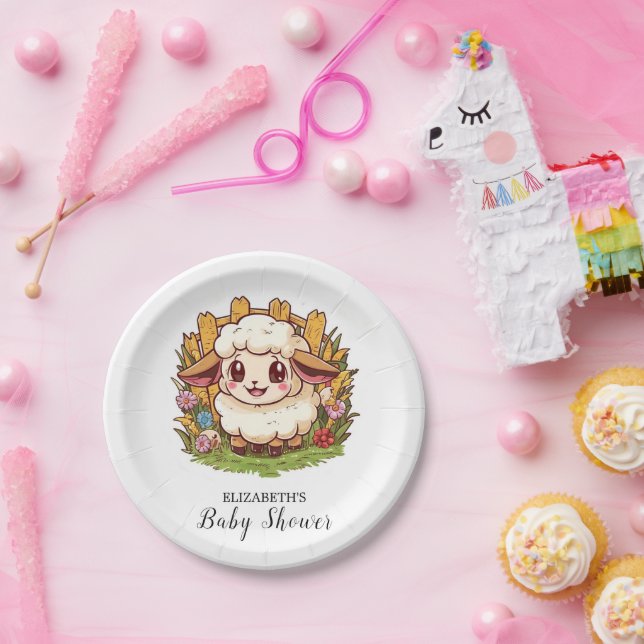 Charming Farmyard Sheep Baby Shower Paper Plate (Party)