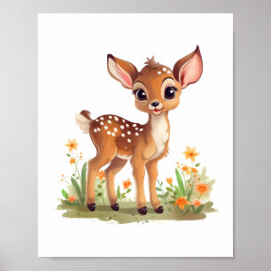 Charming Fawn in Wildflowers Nursery Kids Poster