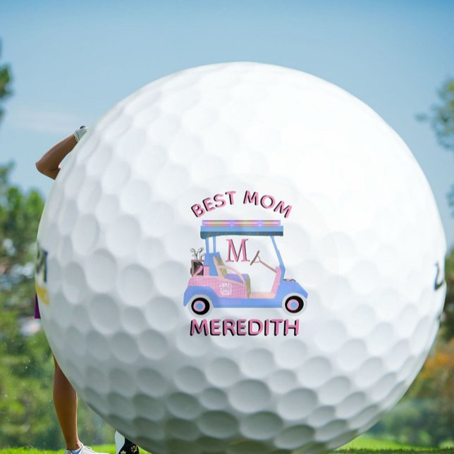 Charming Feminine Golf Cart Best Mum Monogram Name Balls (Creator Uploaded)