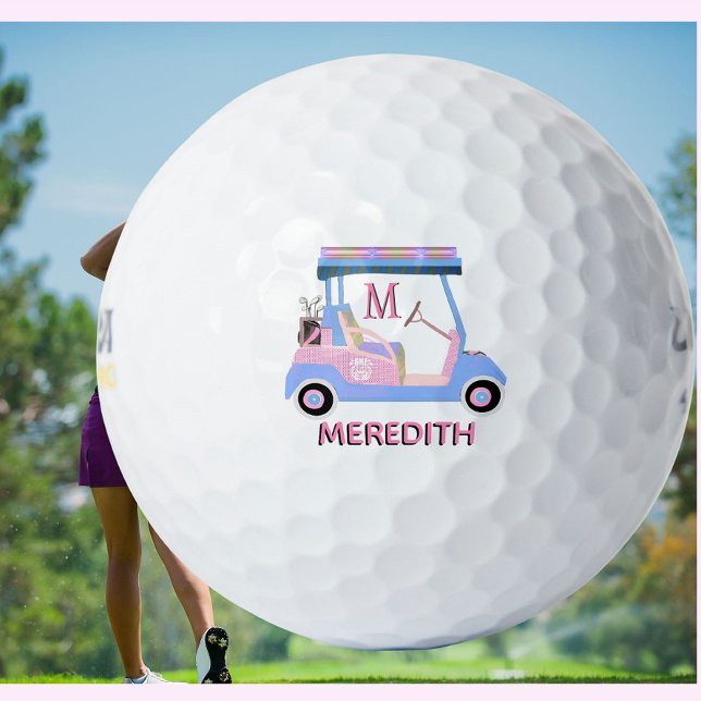 Charming Feminine Golf Cart Clubs Monogram Name Balls (Creator Uploaded)
