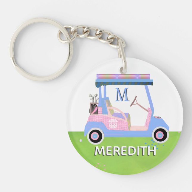 Charming Feminine Golf Cart Clubs Monogram Name  Key Ring (Front)