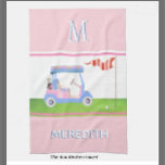 Charming Feminine Golf Cart Clubs Monogram Name  Tea Towel<br><div class="desc">MATCHING ITEMS ARE AVAILABLE IN THE COLLECTION ABOVE THIS DESCRIPTION (Golf Gal in Pink and Blue). This is a charming unique golf cart -- lovely in pink and blue with just a touch of glow on its "roof" -- tastefully done -- ready to run the course -- kitchen towel. Custom...</div>
