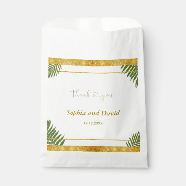 Charming Fern Leaves Gold Foil Wedding Custom  Favour Bag (Front)