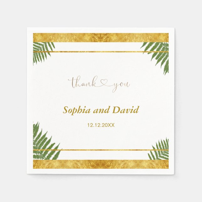 Charming Fern Leaves Gold Foil Wedding Custom  Napkin (Front)
