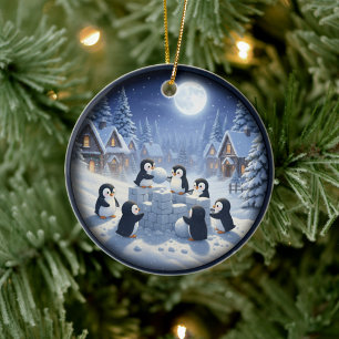 Charming Festive Christmas Scene Ceramic Ornament