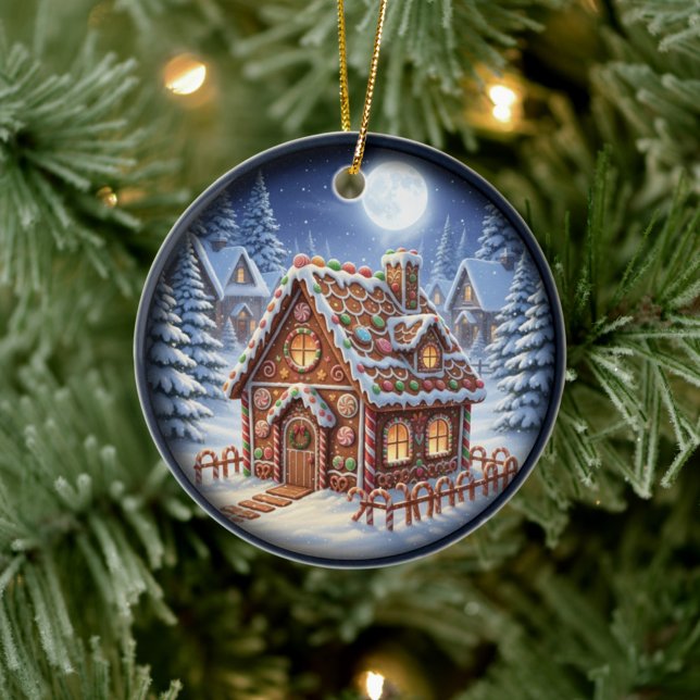 Charming Festive Christmas Scene Ceramic Ornament (Creator Uploaded)