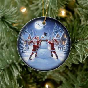 Charming Festive Christmas Scene Ceramic Ornament