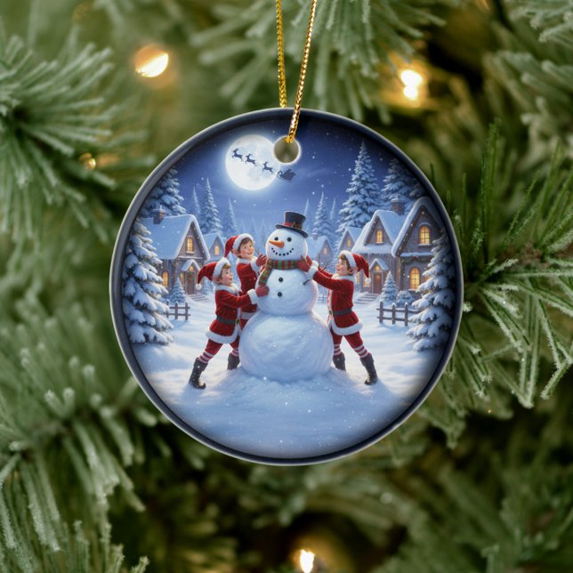 Charming Festive Christmas Scene Ceramic Ornament (Creator Uploaded)