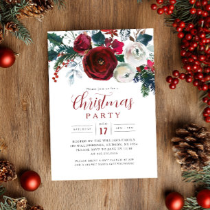 Charming Festive Flower Foliage Christmas Party   Invitation