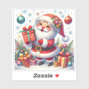 Charming Festive Red Christmas Sticker With Santa