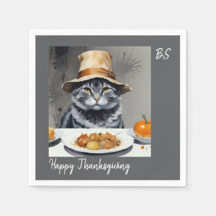 Charming festive Thanksgiving Cat in Disguise Napkin