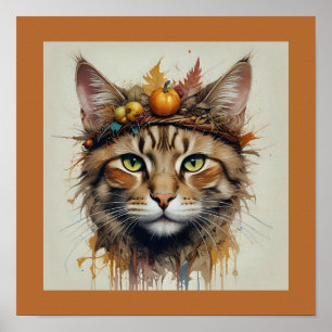 Charming festive Thanksgiving Cat in Disguise Poster