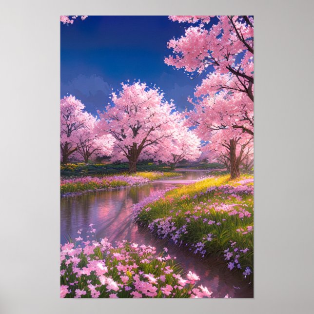 Charming Field and its Flowing Pink Delights Poster (Front)