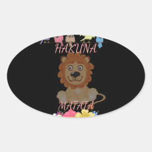 Charming "Flora and Fauna Hakuna Matata" Baby Lion Oval Sticker