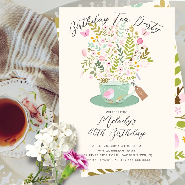 Charming Floral Birthday Tea Party Invitation (Creator Uploaded)