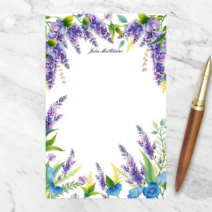 Charming Floral Blooms in Purple and Blue Stationery