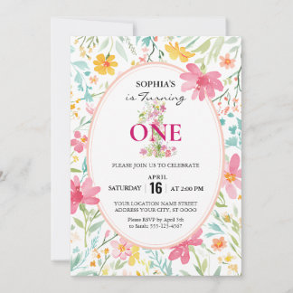 Charming Floral First Birthday Invitation
