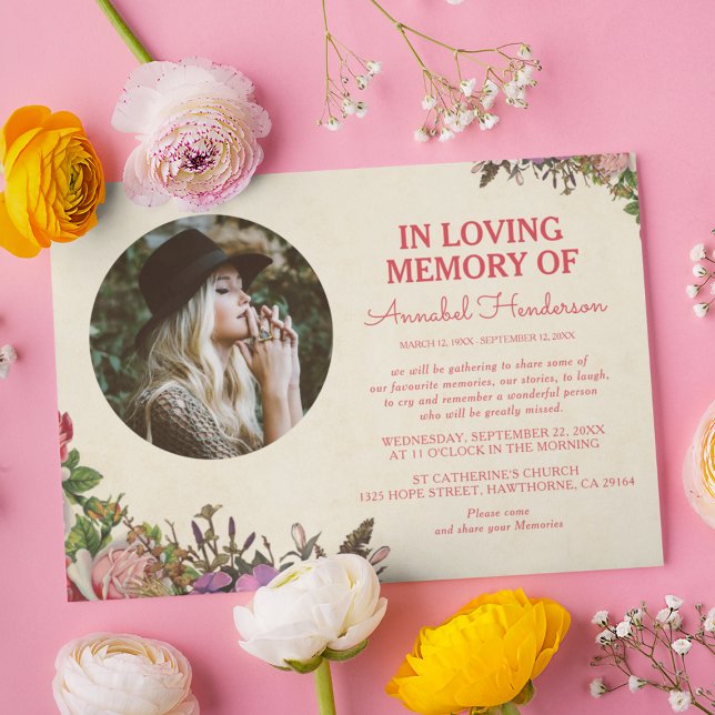 Charming floral In Loving Memory Photo Funeral Invitation (Creator Uploaded)
