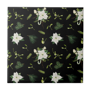 Charming Floral Pattern on Modern Black Ceramic Tile
