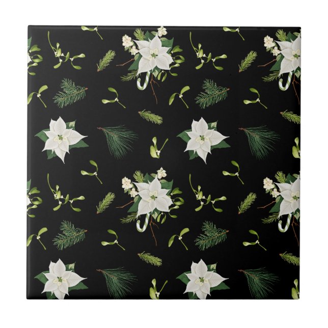 Charming Floral Pattern on Modern Black Ceramic Tile (Front)
