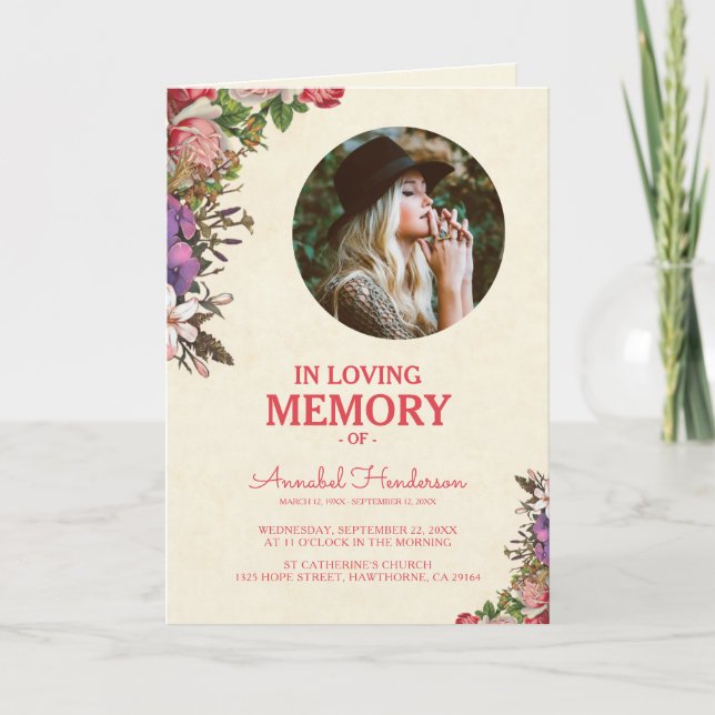 Charming Floral Sympathy Photo Funeral Program (Front)