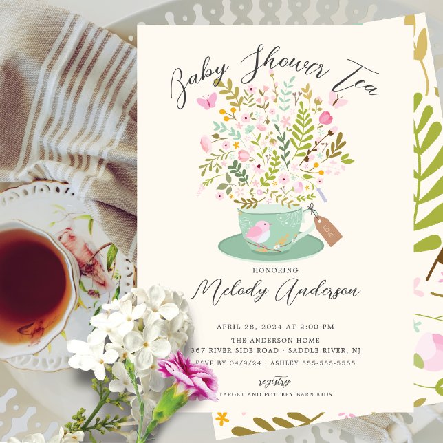 Charming Floral Tea Party Baby Shower Invitation (Creator Uploaded)