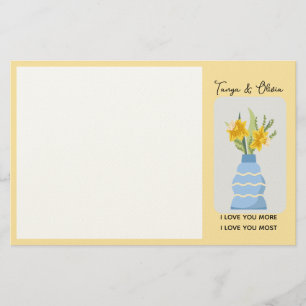 Charming floral vase with yellow flowers stationery