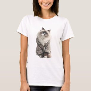 Charming Fluffy Cat in Knitted Sweater