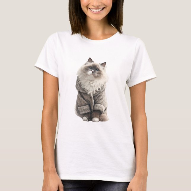 Charming Fluffy Cat in Knitted Sweater (Front)