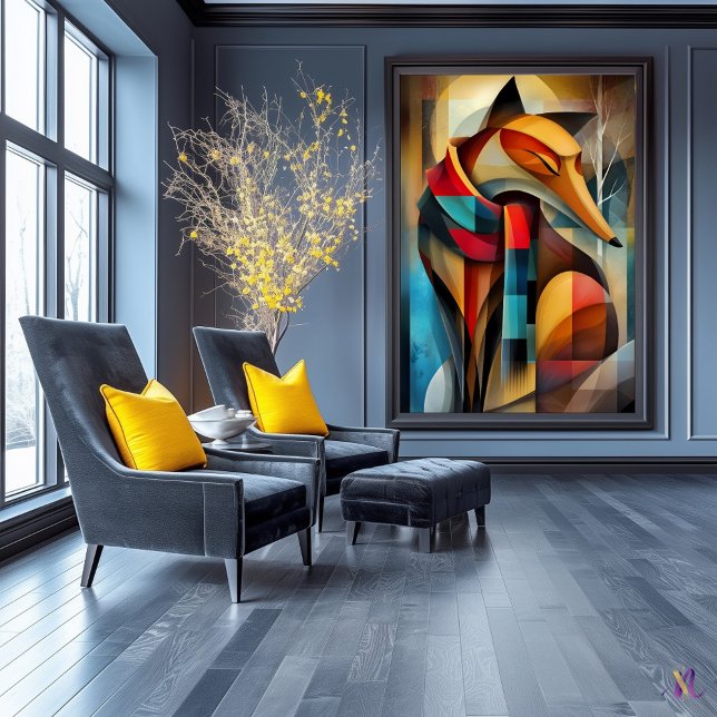 Charming Fox – Cubist Elegance in a Winter Scarf Poster (Creator Uploaded)