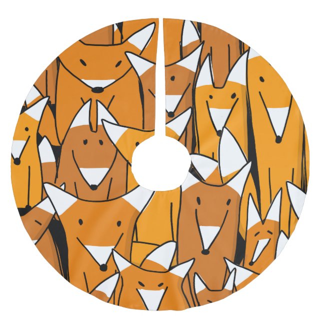 Charming Fox Family: Playful Animal Pattern Brushed Polyester Tree Skirt (Front)