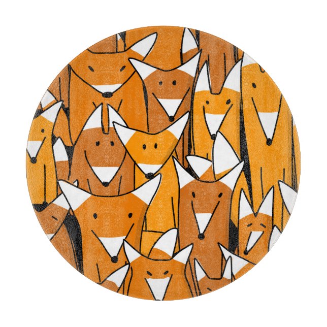 Charming Fox Family: Playful Animal Pattern Cutting Board (Front)