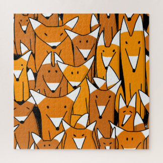 Charming Fox Family: Playful Animal Pattern Jigsaw Puzzle