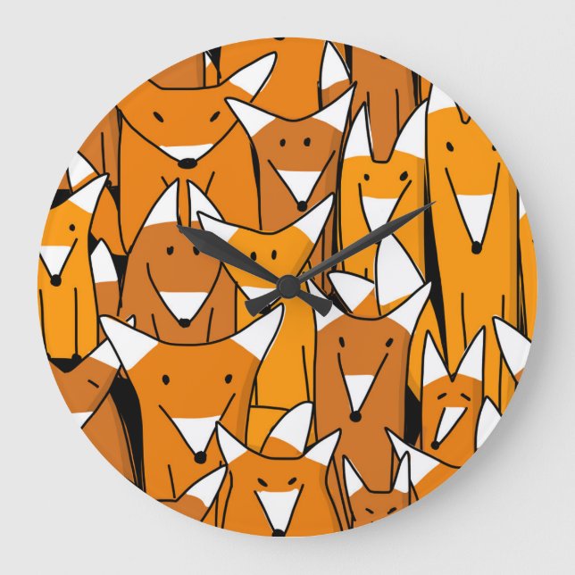 Charming Fox Family: Playful Animal Pattern Large Clock (Front)