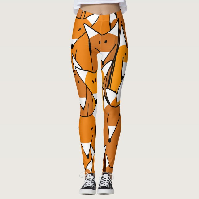 Charming Fox Family: Playful Animal Pattern Leggings (Front)