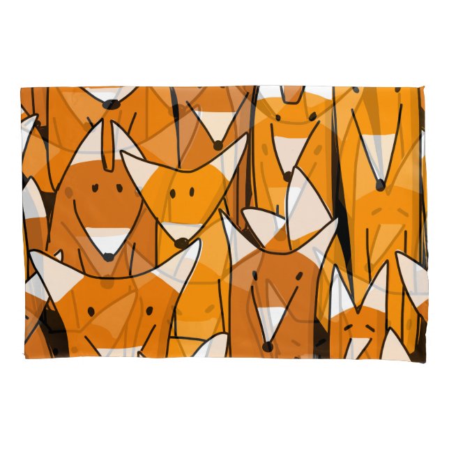 Charming Fox Family: Playful Animal Pattern Pillowcase (Front)