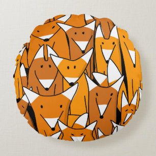Charming Fox Family: Playful Animal Pattern Round Cushion