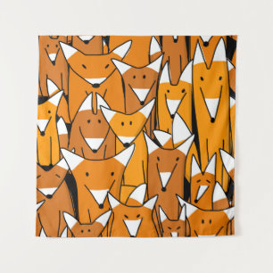 Charming Fox Family: Playful Animal Pattern Tapestry