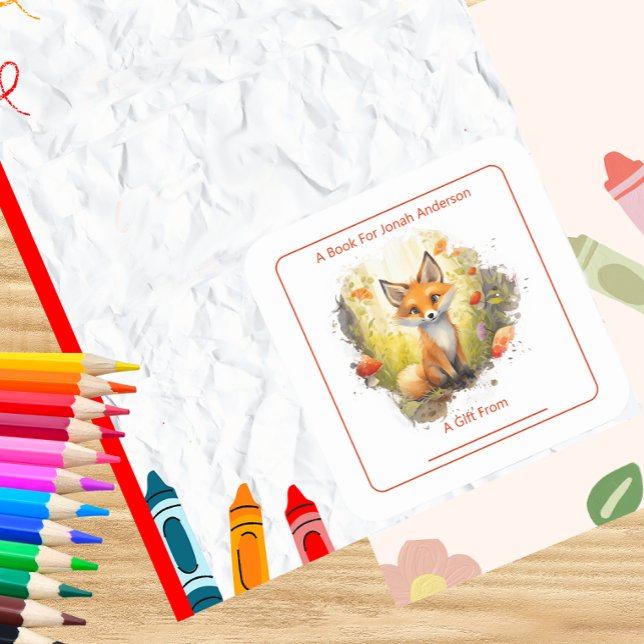 Charming Fox In The Forest Bookplate Square Sticker (Creator Uploaded)