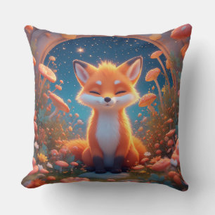 Charming Fox Sitting Amidst a Fantasy Forest Cushion