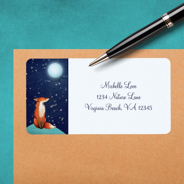 Charming Fox Sitting Under a Full Moon Address Label (Creator Uploaded)