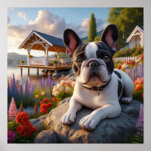 Charming French Bulldog in a Countryside Scene Poster