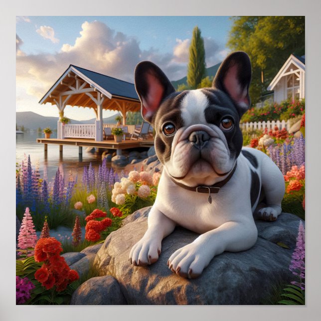 Charming French Bulldog in a Countryside Scene Poster (Front)